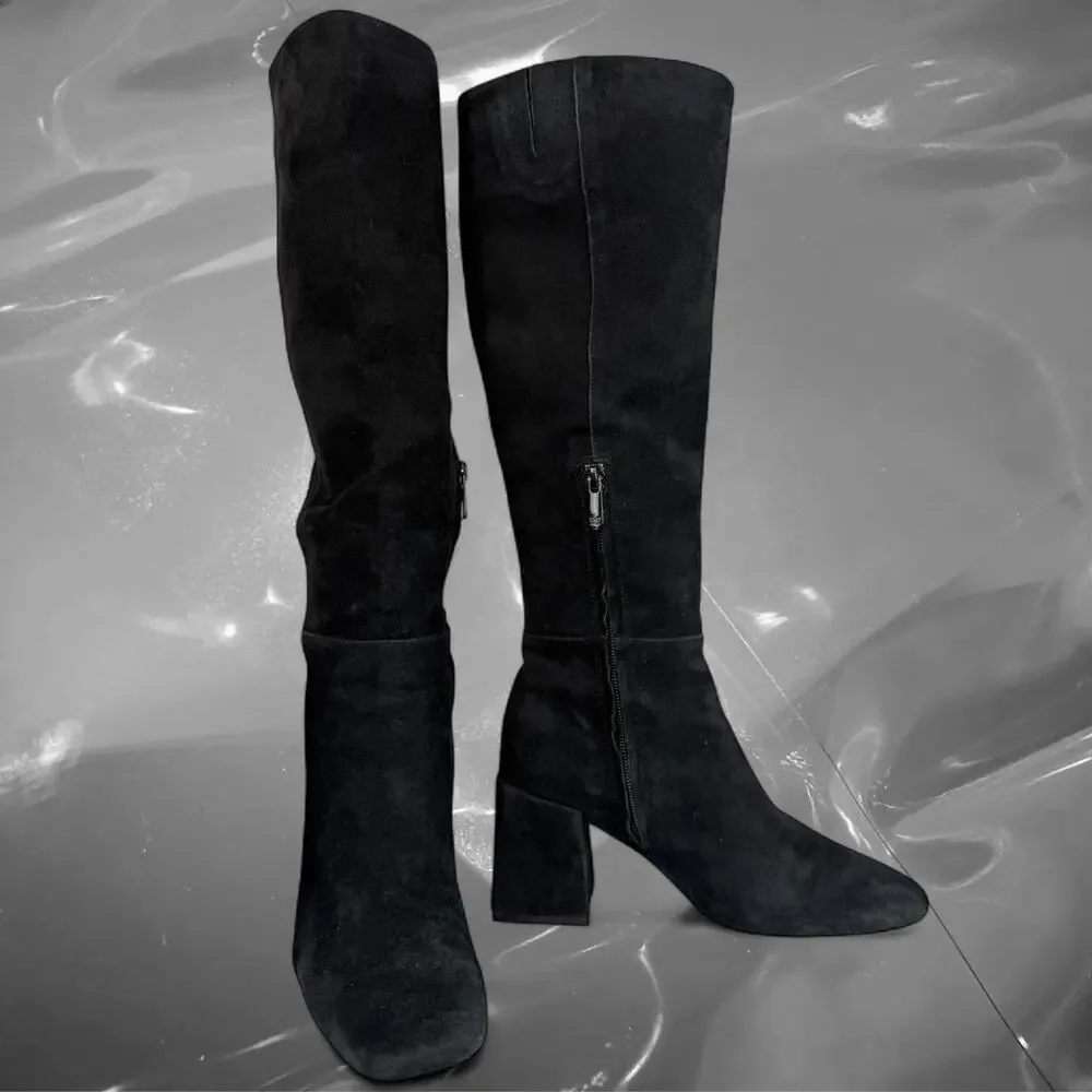 Sam Edelman black suede knee high boots block heel size 6.5 - Picture 1 of 5
